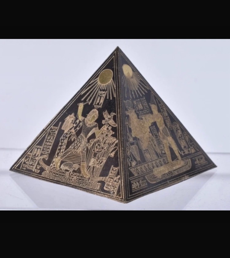 Lot 311: Antique Egyptian Revival Brass Pyramid Paperweight / Desk Object - Cairo Ware Style