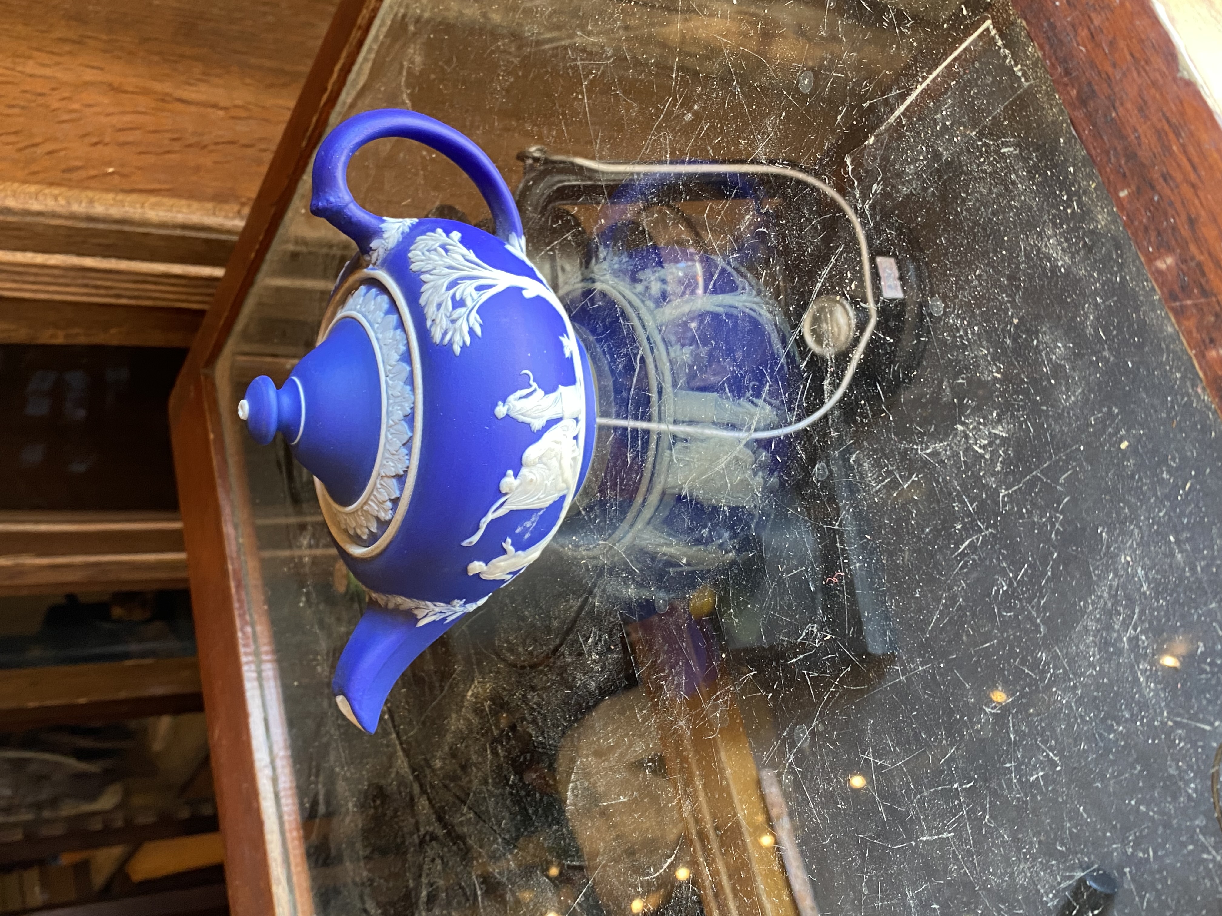 Lot 226: Antique Wedgwood Dark Blue Cobalt Jasperware Teapot (c.1891-1908) - A/F Damaged / Spares