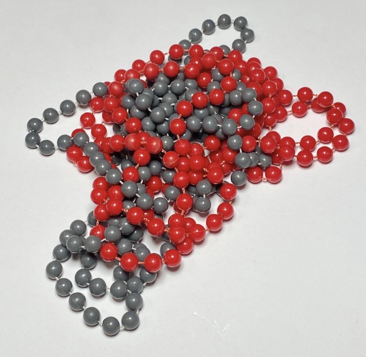 Lot 064: Bundle of 2 Vintage Acrylic Bead Necklaces - Red & Grey Retro Strands