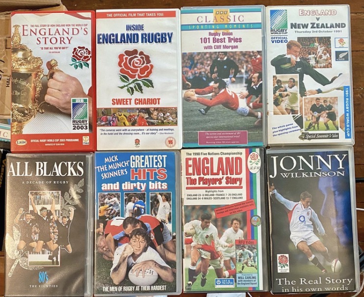 Lot 102: Huge Rugby Union Media Bundle - 10x VHS, 5x DVD + Rare Match Tapes & Book