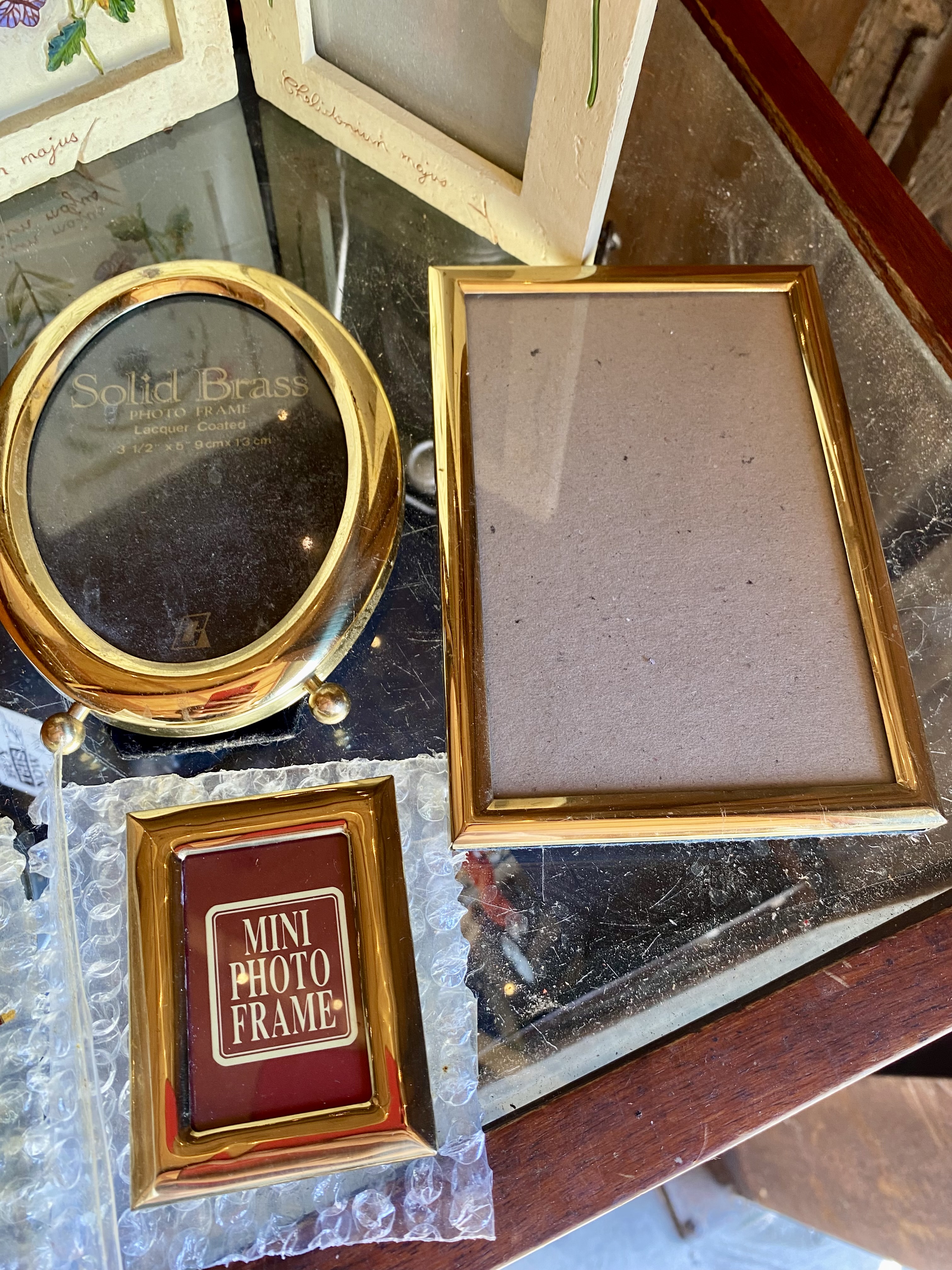 job-lot-of-6-vintage-photo-frames-solid-brass-botanical-clock-diptych-wood-1980s-y2k-217-5