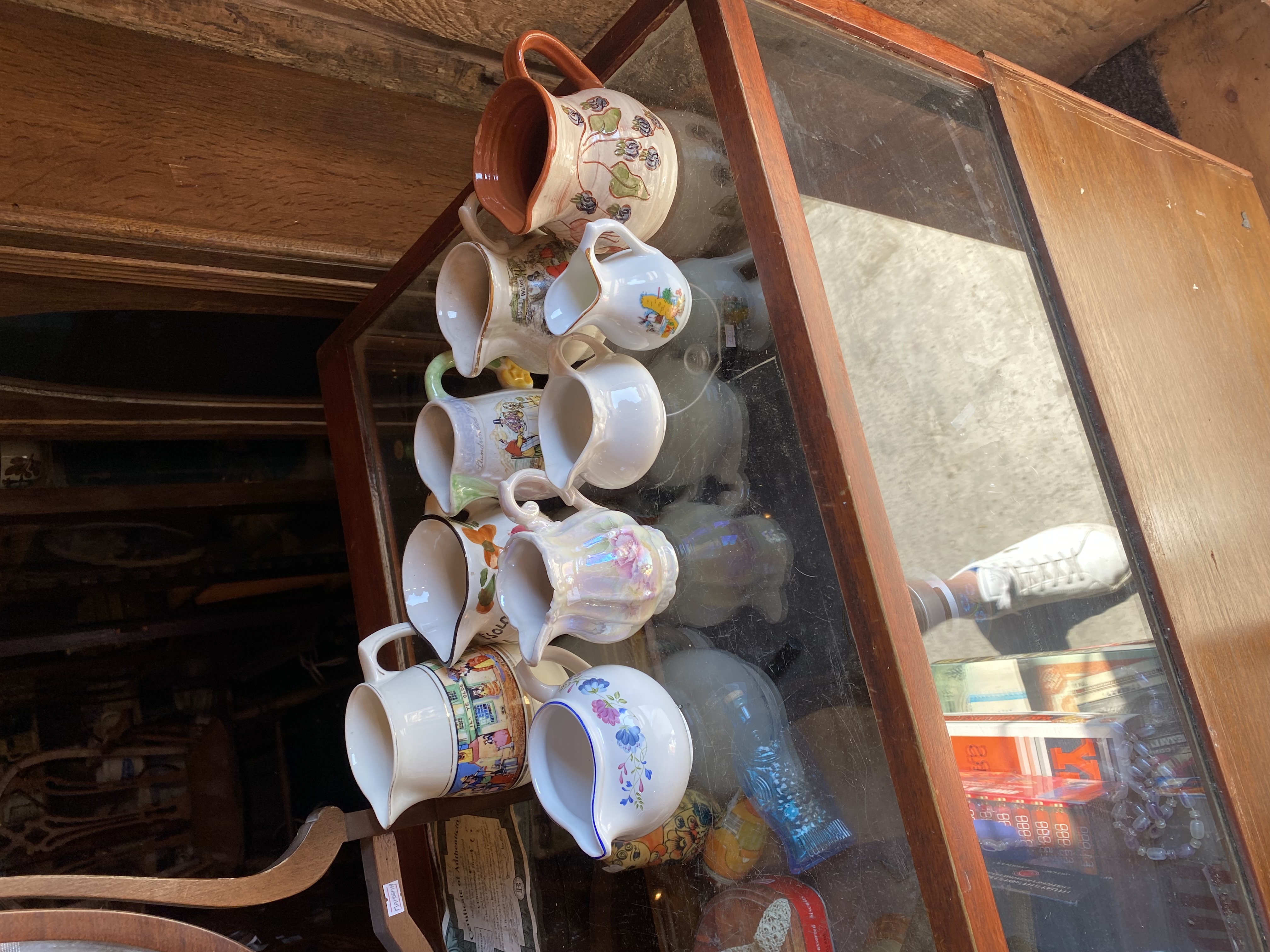 Lot 229: Job Lot of 9 Vintage Ceramic Cream Jugs & Souvenir Pitchers - Welsh Tourist Ware, Lustreware & Commemorative Pottery