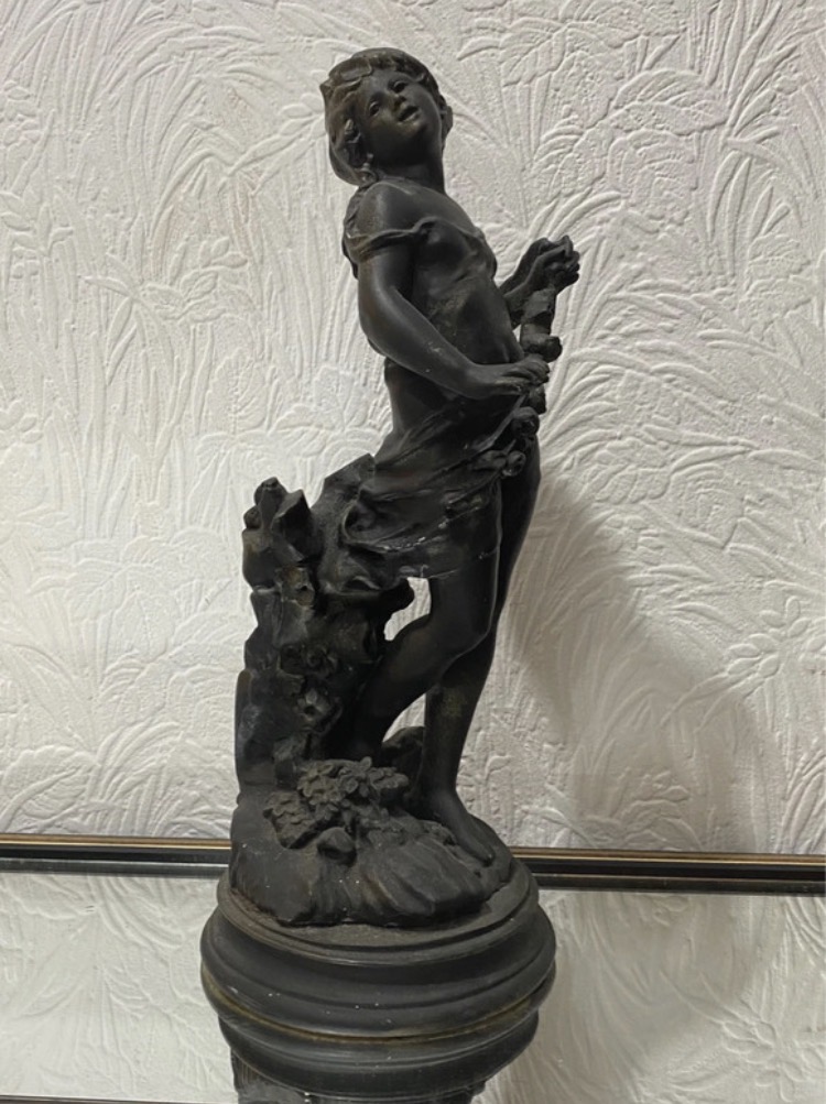 Lot 072: Large 44cm Art Nouveau Style Bronze-Effect Lady Statue