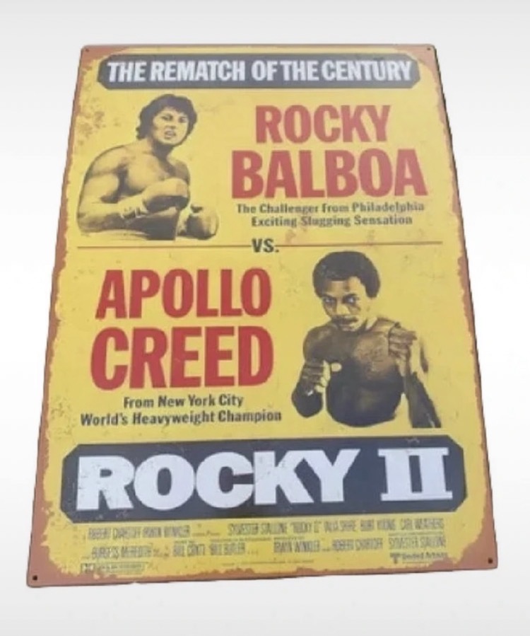 Lot 278: Large Vintage Style "Rocky II" Metal Tin Sign – Balboa vs Creed Boxing Fight Poster Artwork Wall Plaque (50cm x 70cm)