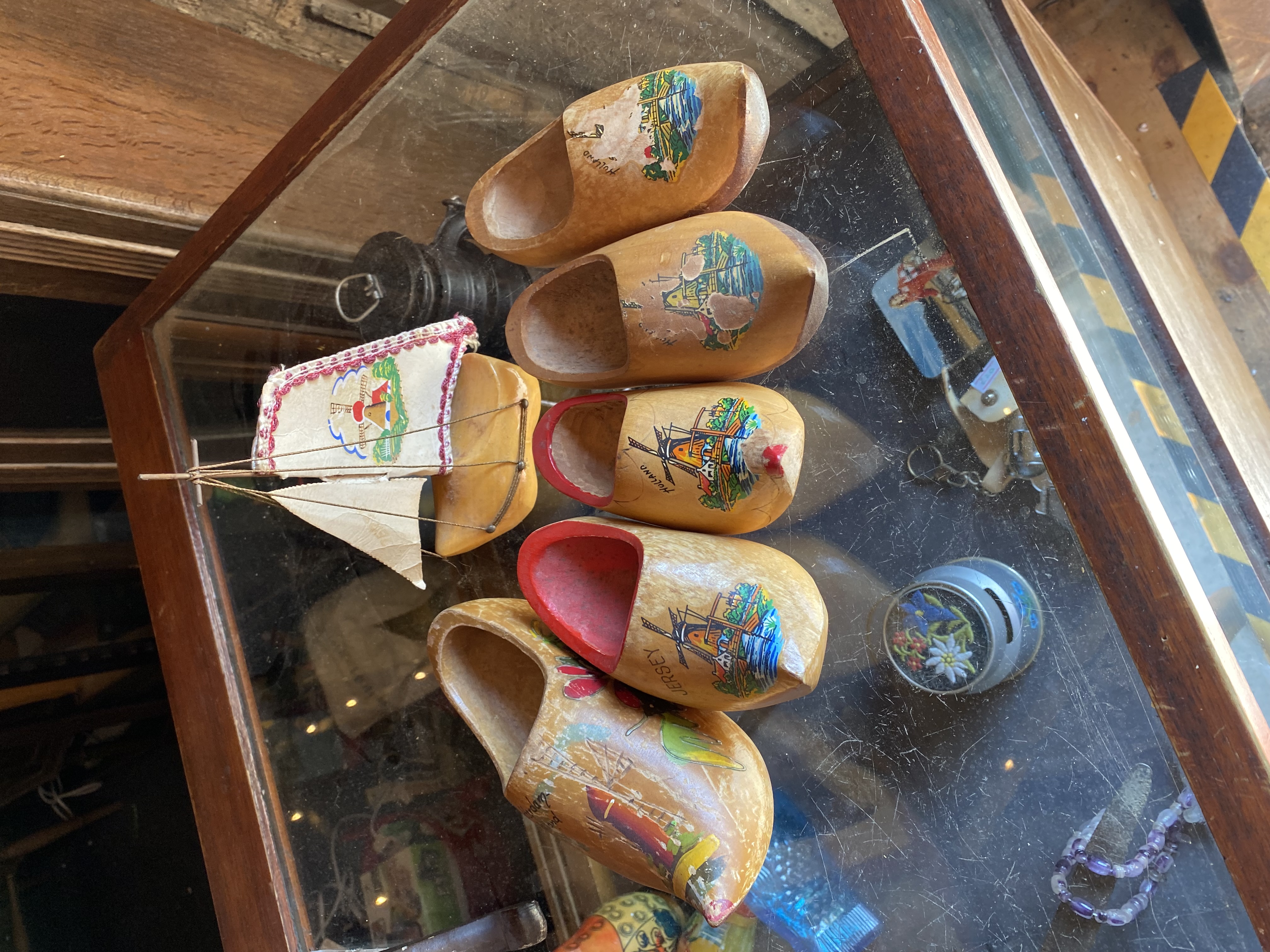 Lot 228: Lot of Vintage Dutch & Channel Islands Wooden Clogs & Clog Sailboat Souvenirs