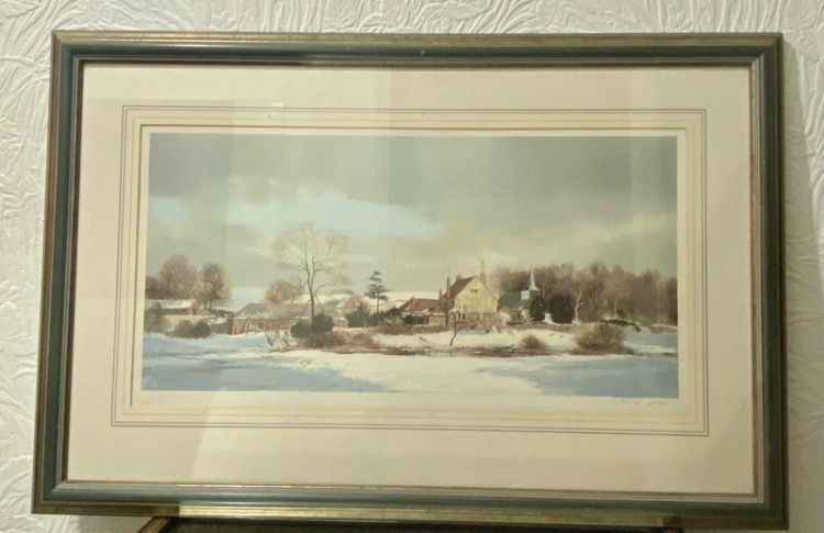 Lot 195: Michael Barnfather Signed Limited Edition Print – Snowy Cotswold Landscape