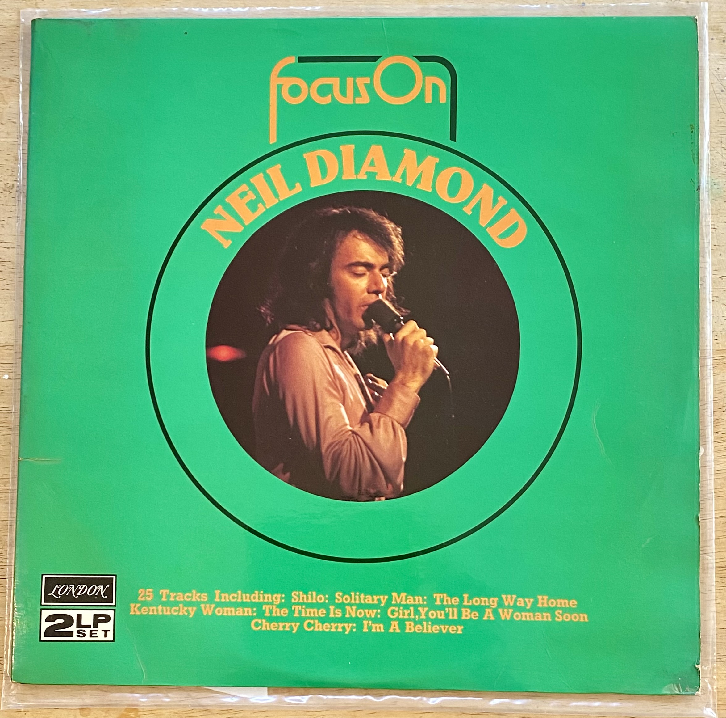 Lot 140: Neil Diamond – Focus On Neil Diamond Double Vinyl LP Record Album (1975 UK Pressing, London Records FOS M 7/8, Gatefold)