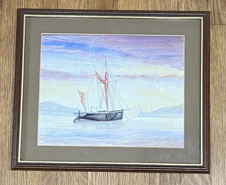 Lot 044: Original John Fitchie Watercolor Painting - Framed Maritime Scene
