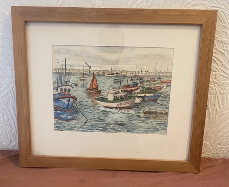 original-signed-maritime-watercolor-painting-1993-framed-harbor-scene-197-4