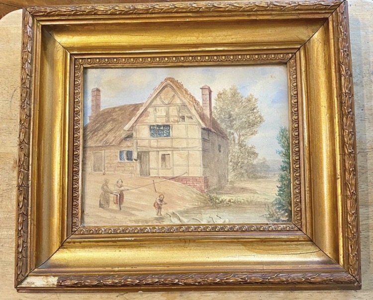Lot 200: Original Victorian Watercolour Landscape - Country Cottage & Swans