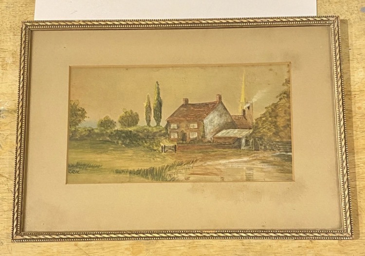 Lot 043: Original Vintage Watercolour Painting – English Countryside Landscape (Signed CRH)