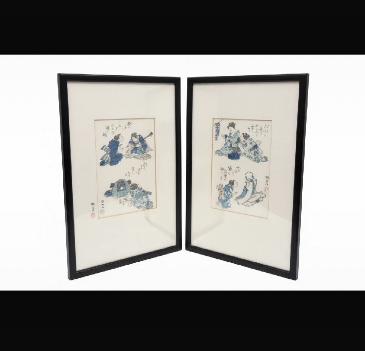 Lot 284: Pair of 19th C. Japanese Edo Period Woodblock Prints by Keisai Eisen (1790–1848) – "Shinji Andori"