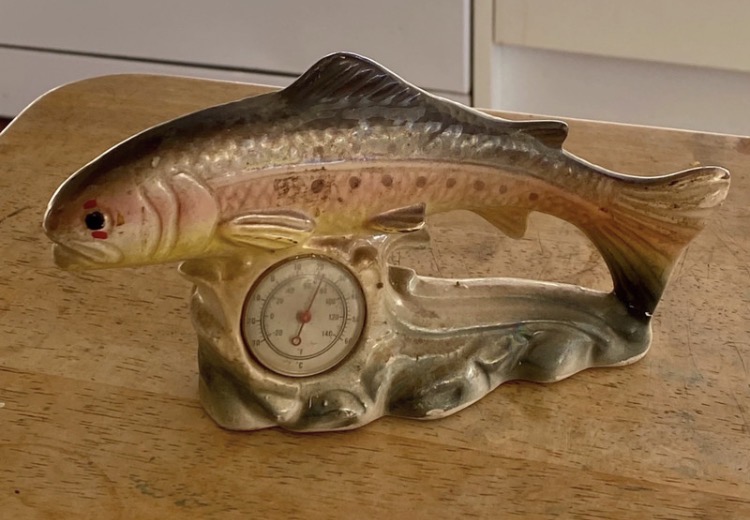 Lot 091: Retro Salco Lustre Ware Rainbow Trout Thermometer Ornament