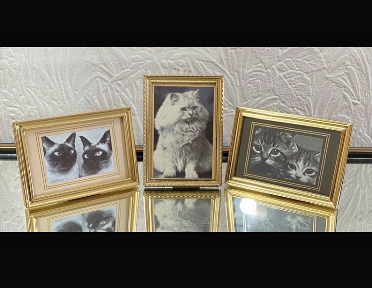 Lot 067: Set of 3 Vintage Gold Tone Mini Cat Picture Frames | Mother’s Day Gift