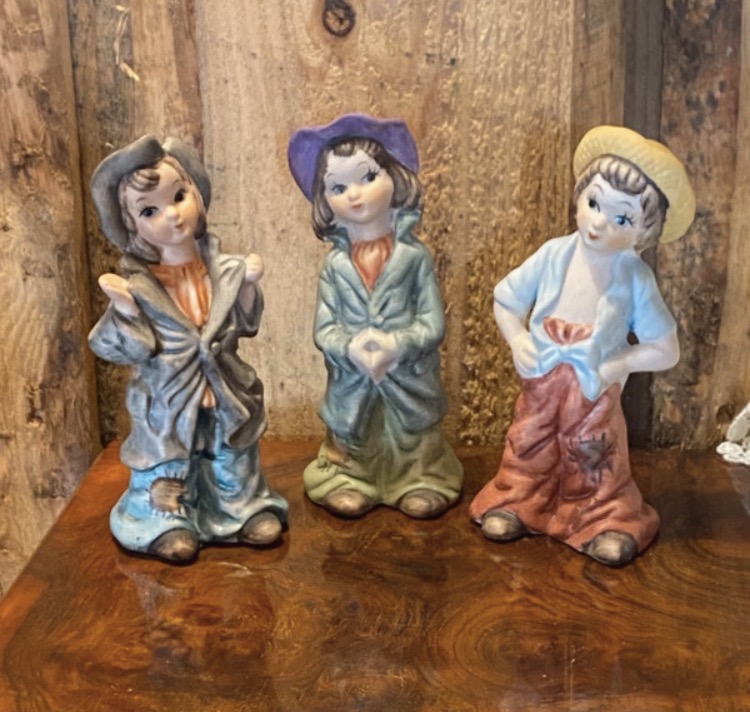 Lot 025: Trio of Vintage 1960s/70s Bisque Porcelain "Urchin" Figurines