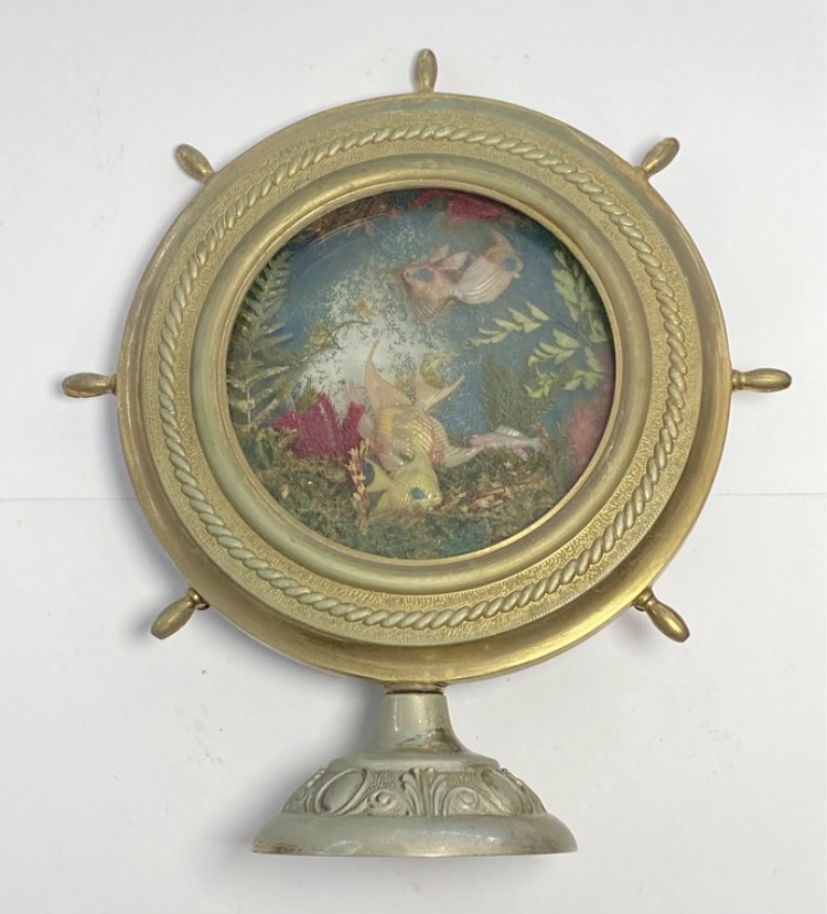Lot 063: Vintage 1950s Brass Ship’s Wheel Nautical Diorama - Mid Century Kitsch