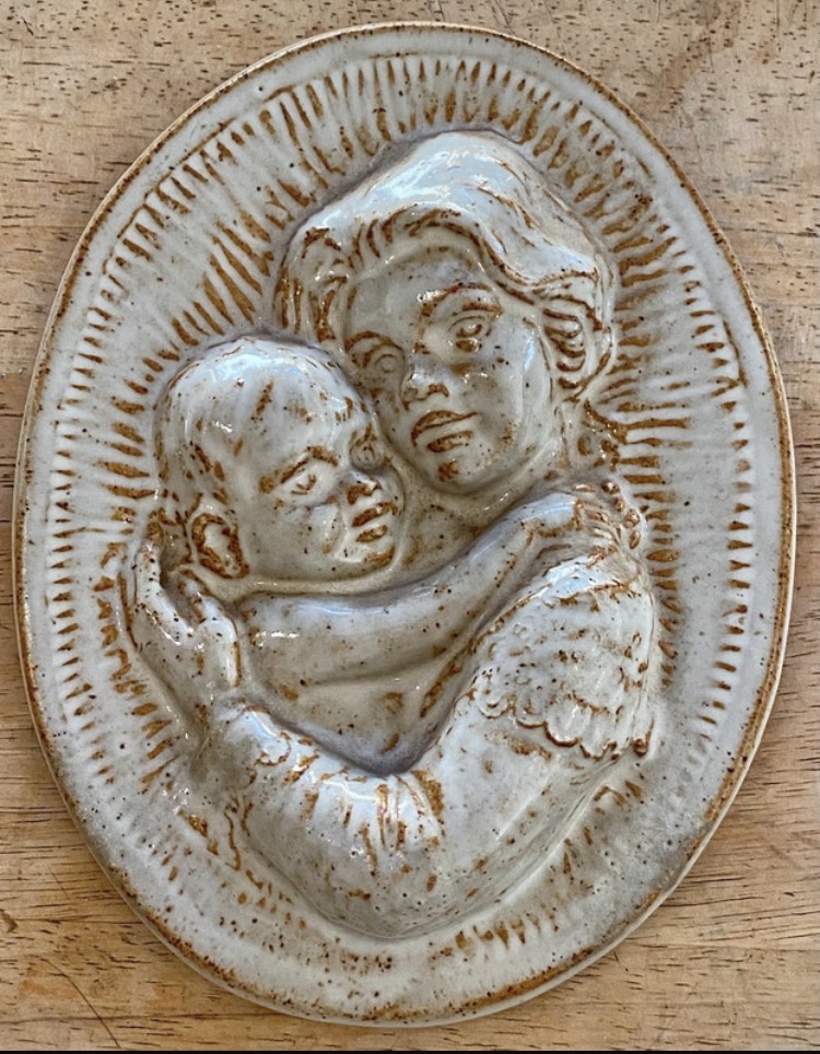Lot 269: Vintage 1970s Grayshott Pottery Stoneware Wall Plaque - Mother & Child High Relief