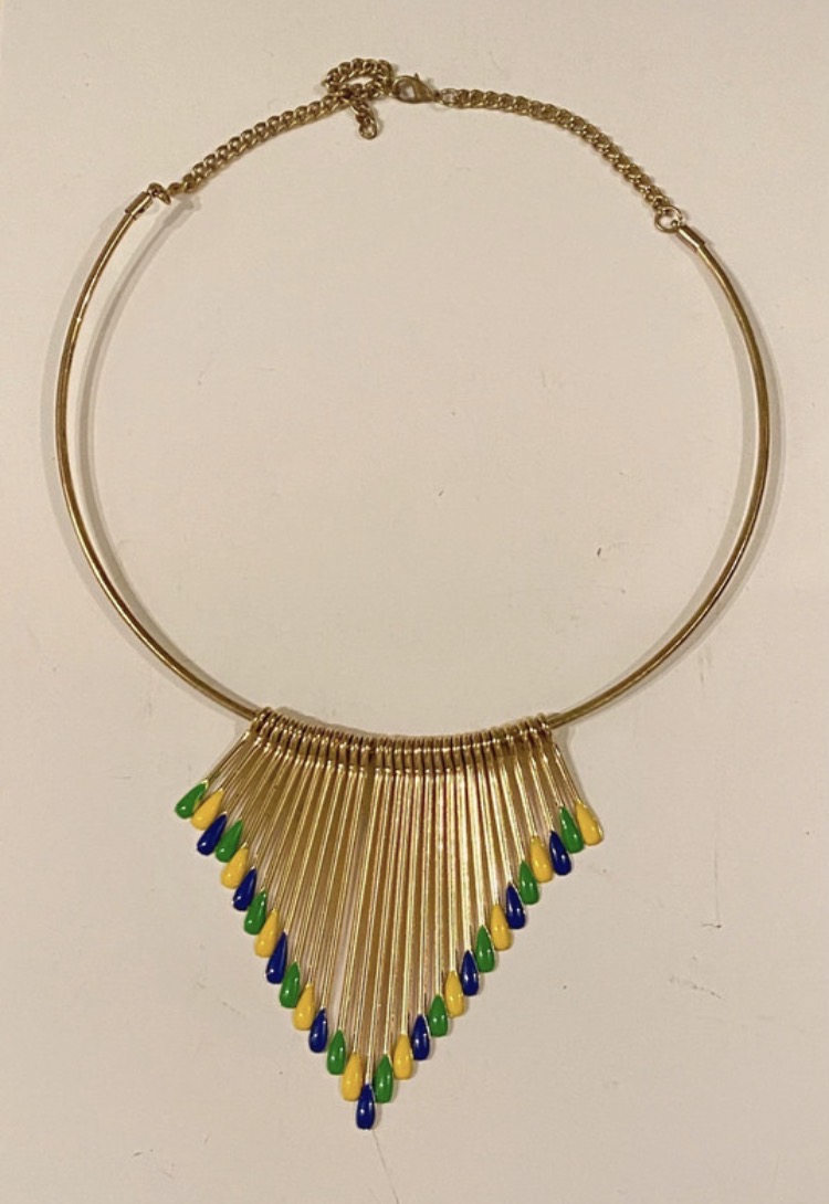 Lot 081: Vintage 1980s Gold Fringe Statement Necklace | Egyptian Revival Style
