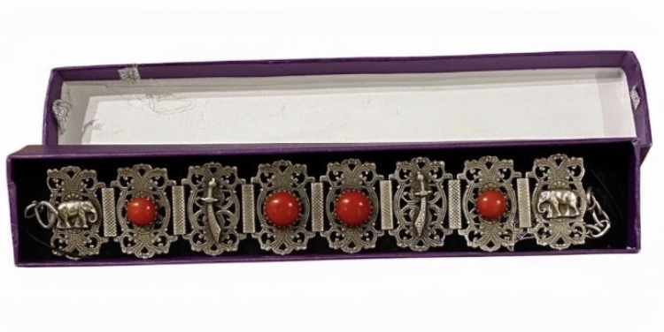 Lot 176: Vintage 800 Silver Turkish Filigree Bracelet - Hamsa & Elephant