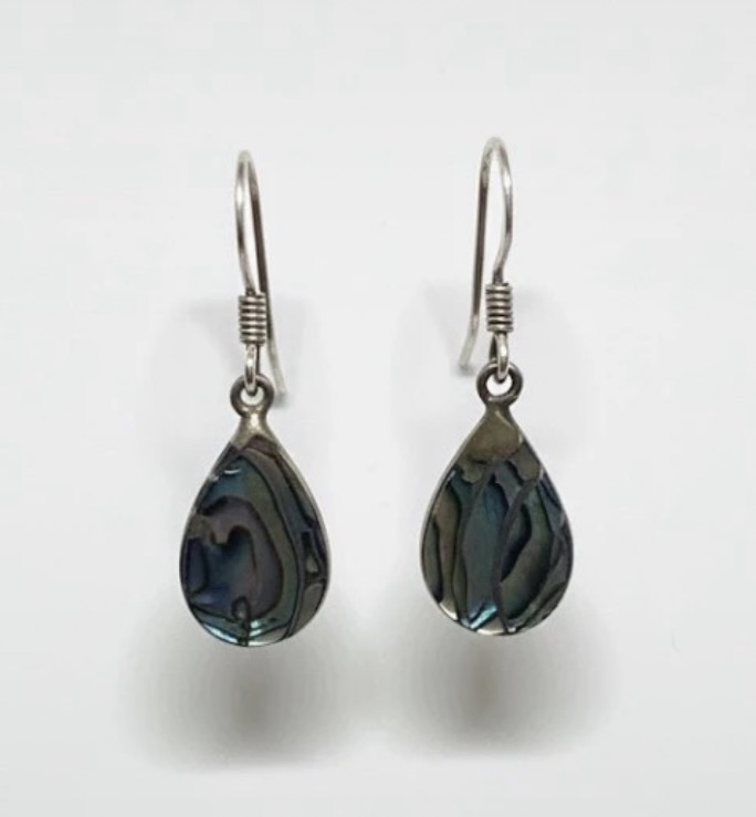 Lot 190: Vintage 925 Sterling Silver & Abalone Shell Teardrop Earrings