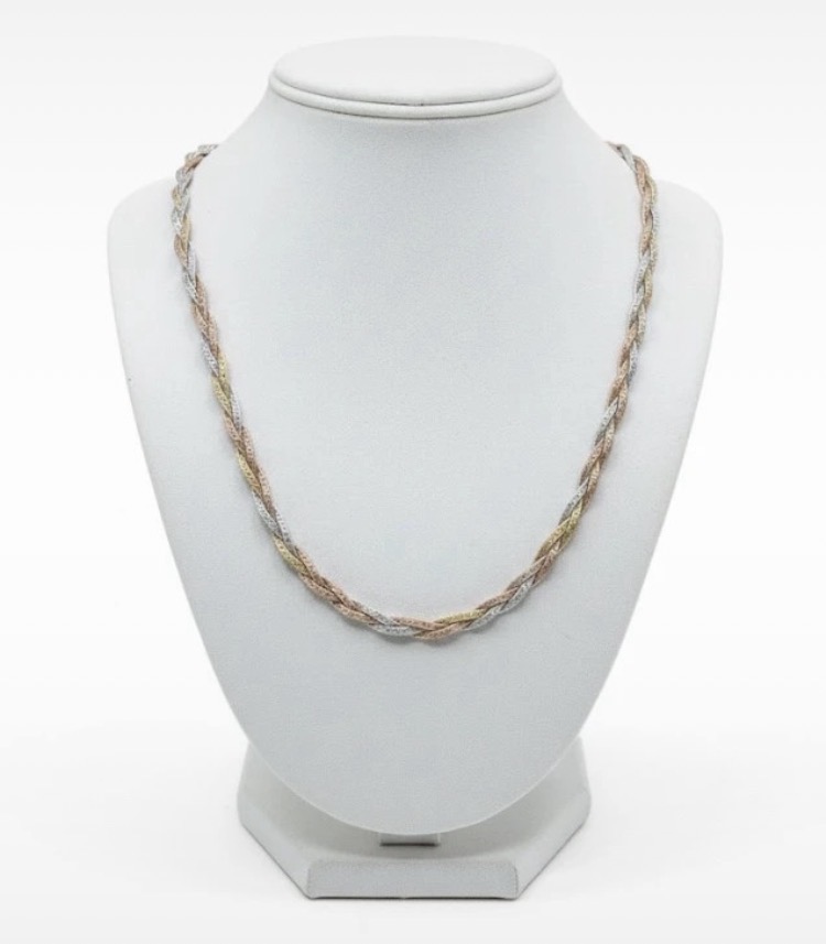 Lot 180: Vintage 925 Tri-Color Braided Sterling Silver Necklace - 42cm