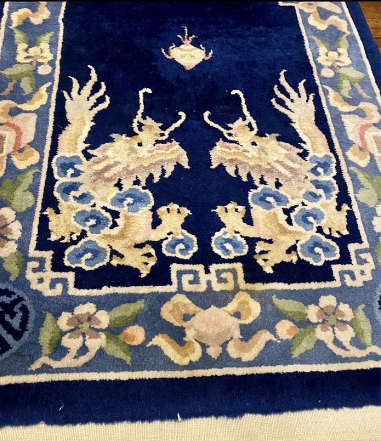 vintage-chinese-art-deco-dragon-rug-blue-gold-hand-knotted-wool-158x70cm-024-2