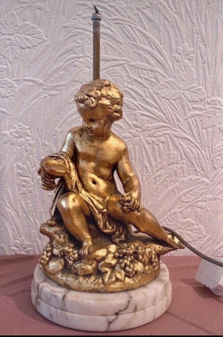 Lot 005: Vintage Figural Putto Table Lamp Base | Marble & Gilt Project Piece A/F