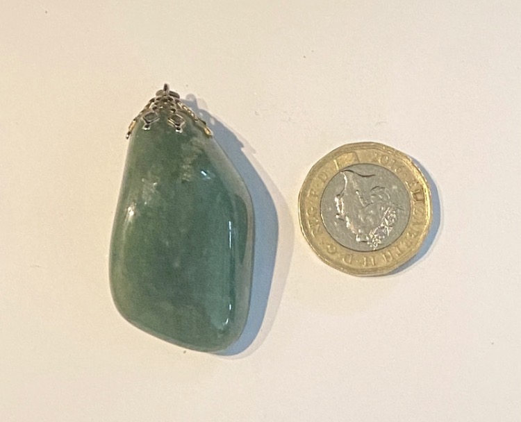 Lot 056: Vintage Green Aventurine Filigree Pendant – Large 45mm Gemstone