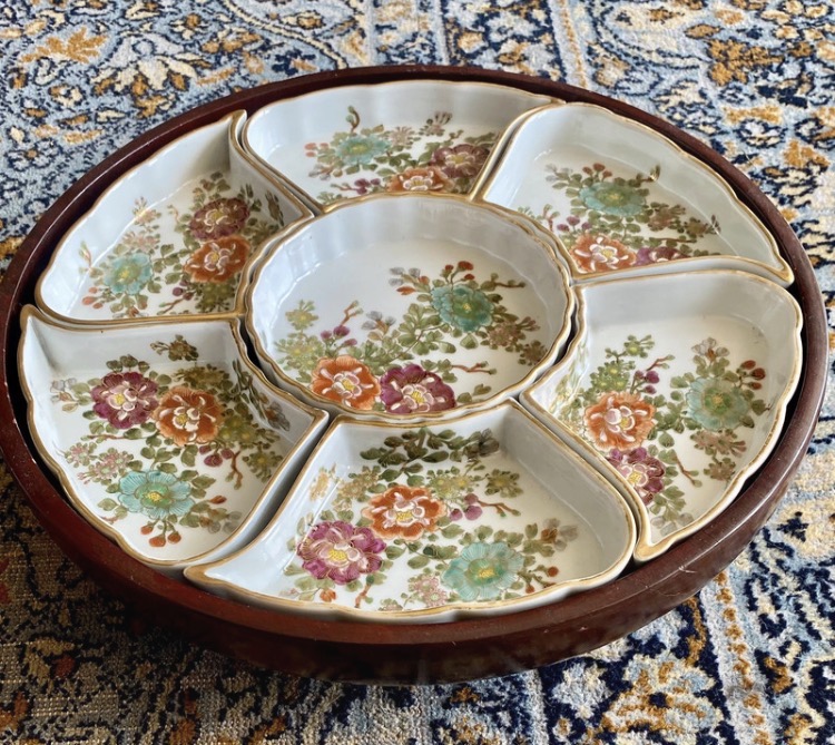 Lot 016: Vintage Japanese Shuzan Porcelain Rotating Hors D'oeuvres Set - 8 Piece