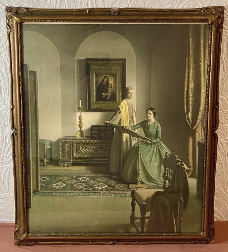 Lot 062: Vintage Leonard Campbell Taylor "The Sampler" Framed Print – Large Gilt Frame