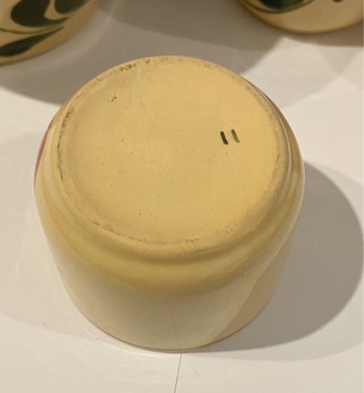 vintage-mid-century-studio-pottery-liqueur-set-yellow-floral-5-piece-075-3