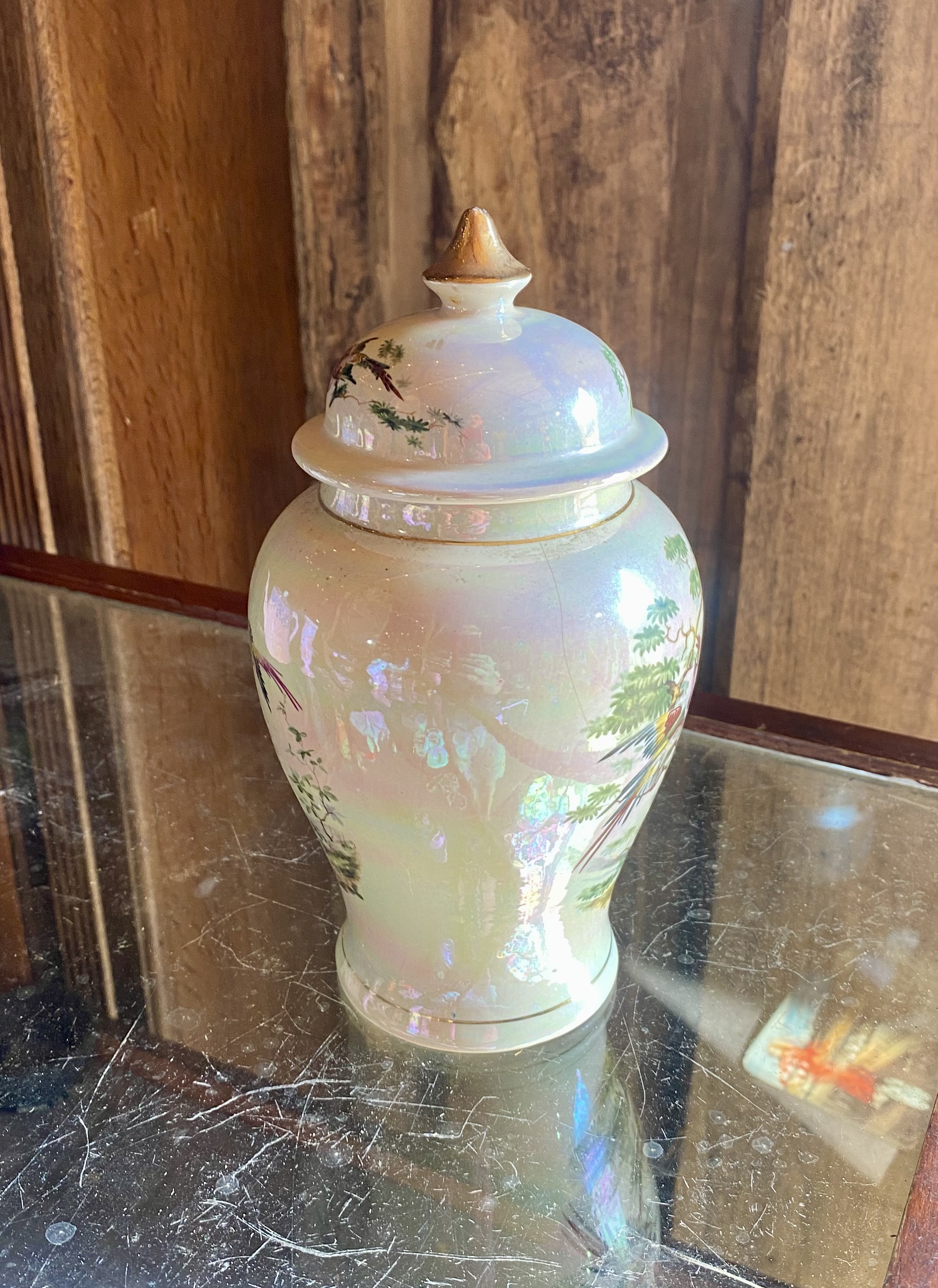 vintage-sadler-pearlized-lustreware-ginger-jar-with-lid-birds-of-paradise-shape-0406-257-2