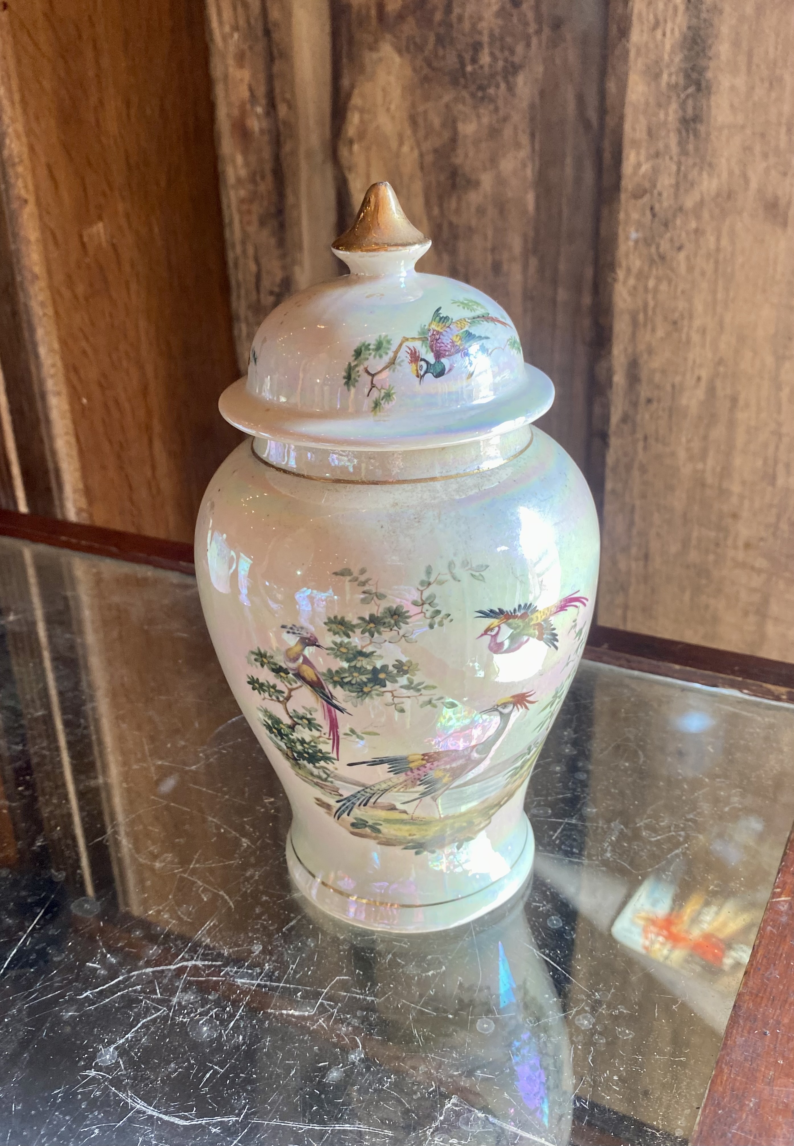 vintage-sadler-pearlized-lustreware-ginger-jar-with-lid-birds-of-paradise-shape-0406-257-3