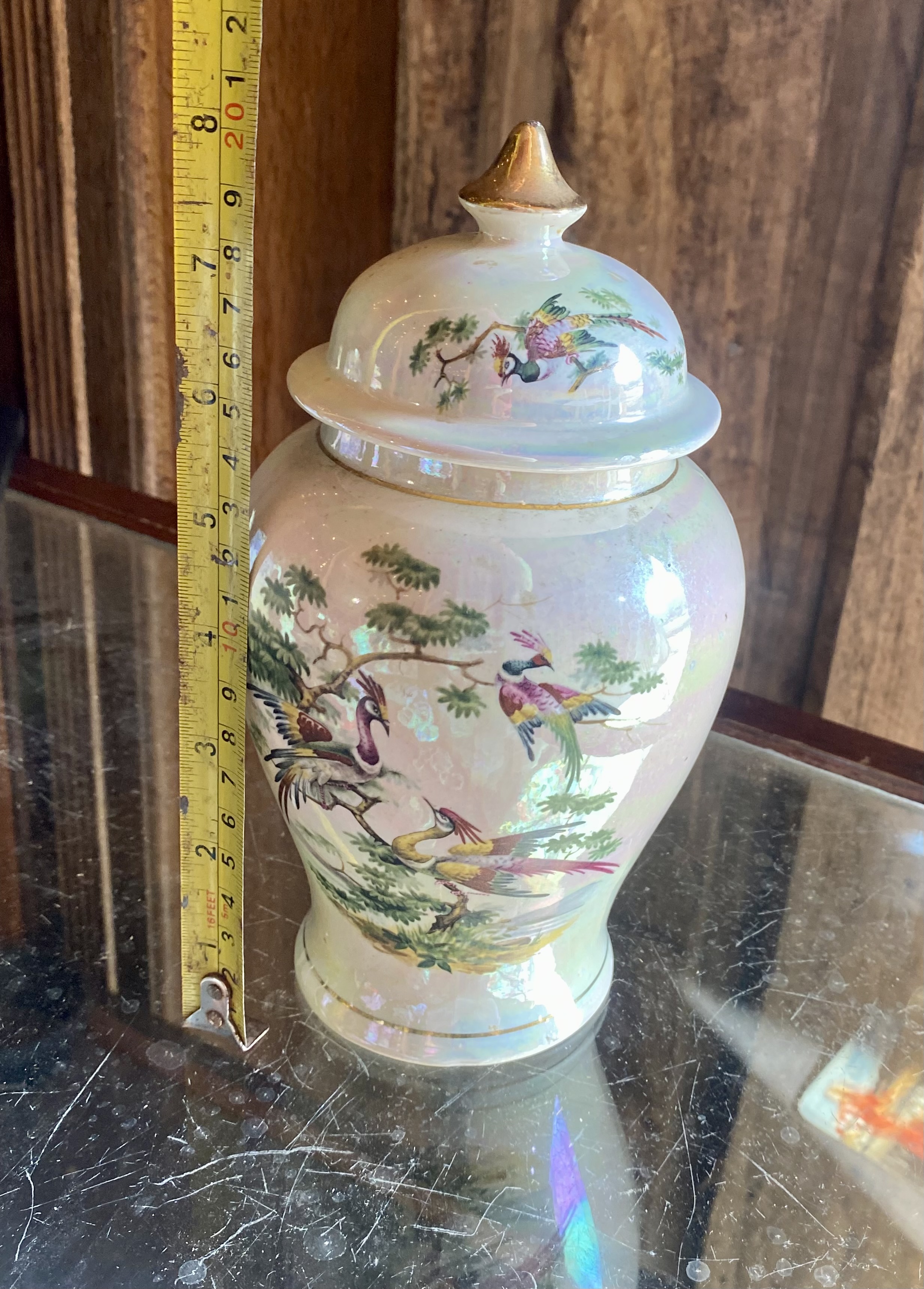 vintage-sadler-pearlized-lustreware-ginger-jar-with-lid-birds-of-paradise-shape-0406-257-8