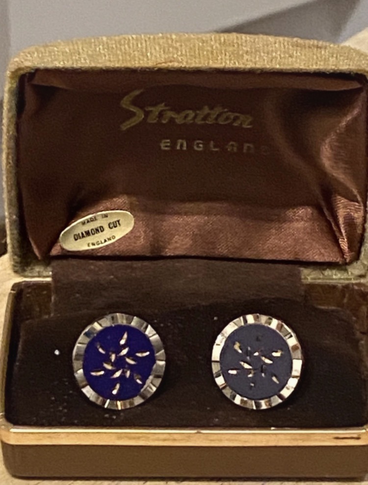 vintage-stratton-gold-plated-diamond-cut-round-blue-cufflinks-boxed-295-2