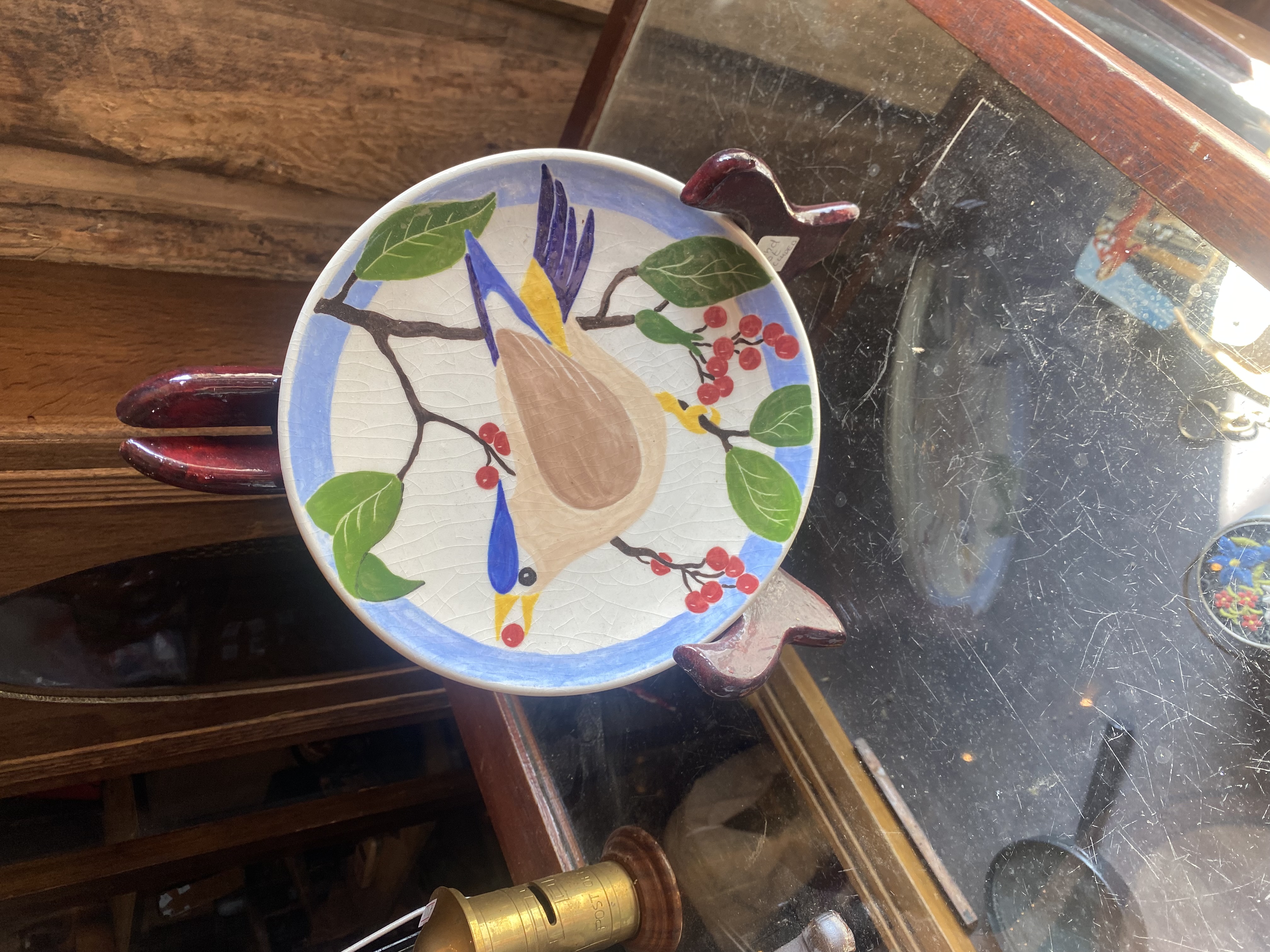 Lot 245: Vintage Studio Pottery Hand-Painted Bird Display Plate Signed 'John' (8 Inch)