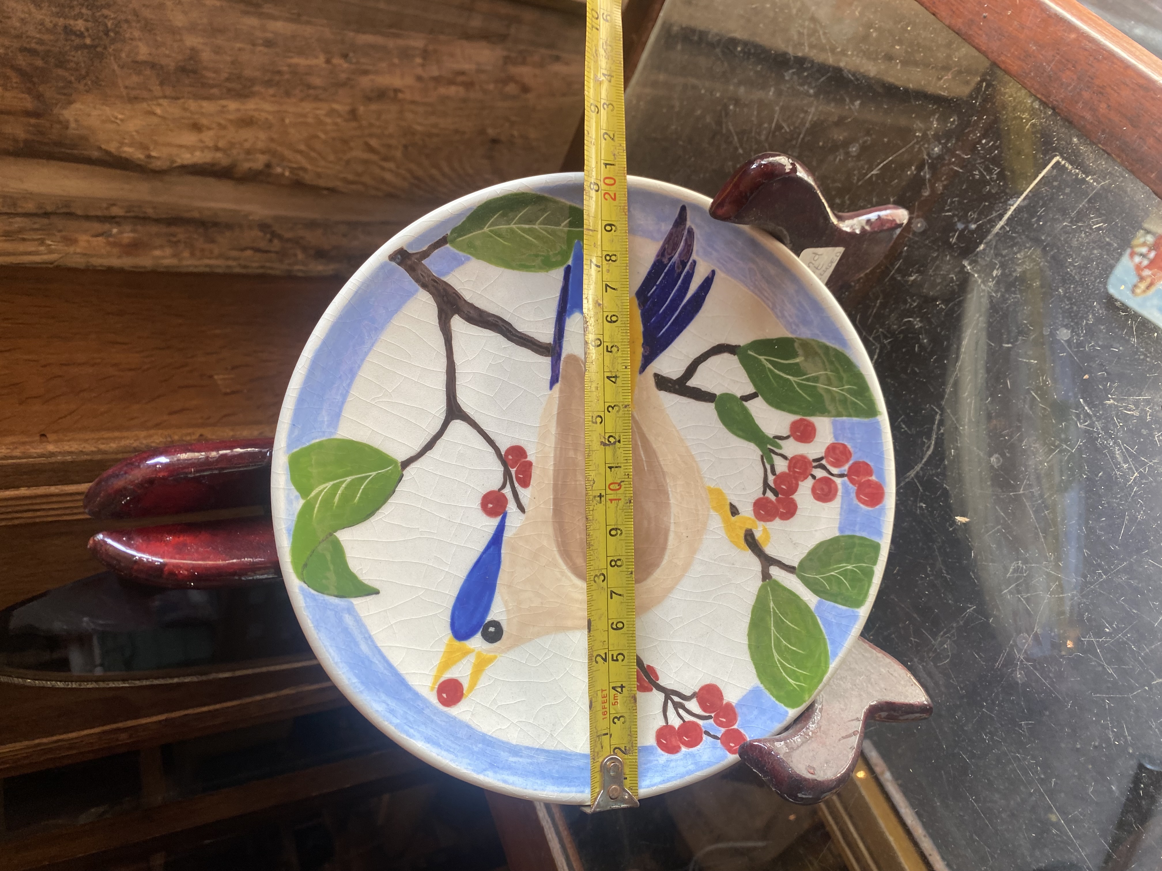 vintage-studio-pottery-hand-painted-bird-display-plate-signed-john-8-inch-245-3
